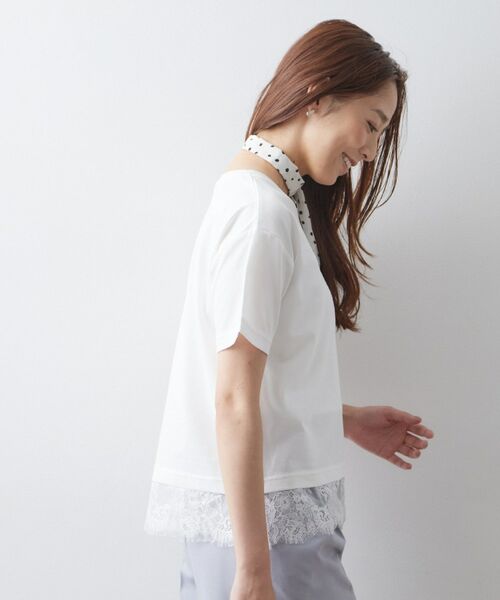 index / インデックス Tシャツ | ロゴ刺繍レースヘムTシャツ【洗濯機OK/接触冷感/UVケア】 | 詳細1