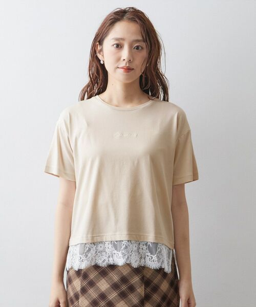 index / インデックス Tシャツ | ロゴ刺繍レースヘムTシャツ【洗濯機OK/接触冷感/UVケア】 | 詳細13