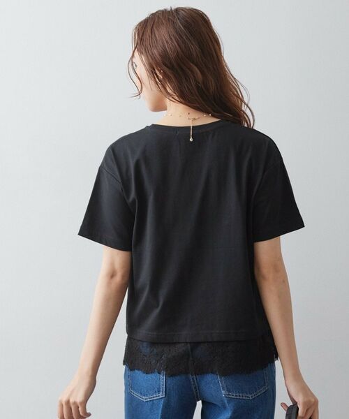 index / インデックス Tシャツ | ロゴ刺繍レースヘムTシャツ【洗濯機OK/接触冷感/UVケア】 | 詳細5