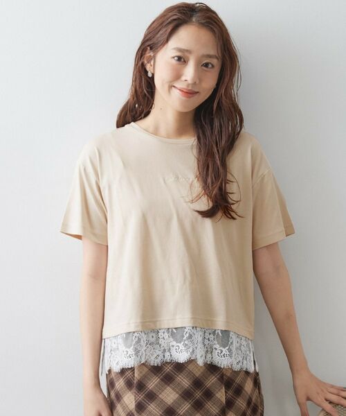 index / インデックス Tシャツ | ロゴ刺繍レースヘムTシャツ【洗濯機OK/接触冷感/UVケア】 | 詳細9