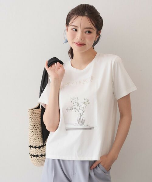 index / インデックス Tシャツ | フラワー転写プリントTシャツ【洗濯機OK／接触冷感／UVケア】（オフホワイト(003)）