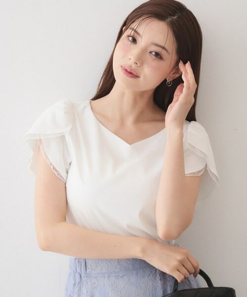 index / インデックス カットソー | 【接触冷感／UVケア】ハートネックレースレイヤードトップス《洗濯機OK／5col》（オフホワイト(803)）