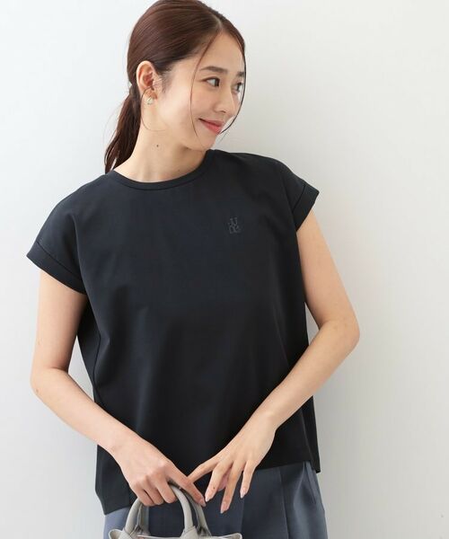 index / インデックス カットソー | ワンポイント刺繍ターンバックTシャツ【洗濯機OK/接触冷感/UVケア】(ネイビー(094))