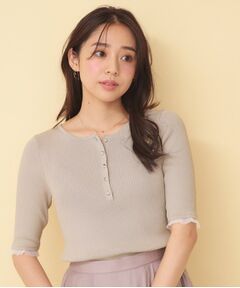 index / インデックス ニット・セーター | 【遮熱／UV】外気の熱を感じにくい！ヘンリーフリルリブニット《洗濯機OK／抗ピリング》