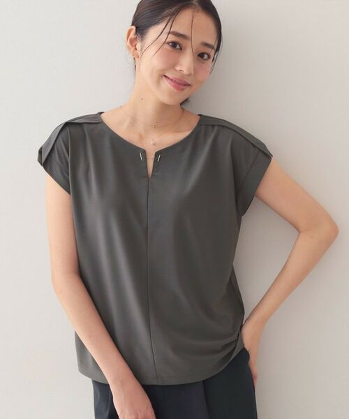 index / インデックス カットソー | エスパンディキーネックフレンチ【洗濯機OK/接触冷感】(チャコールグレー(014))