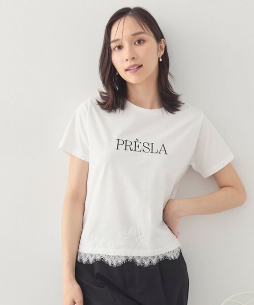 index / インデックス Tシャツ | レースヘムロゴTシャツ【洗濯機OK/接触冷感/UVケア】(オフホワイト(003))