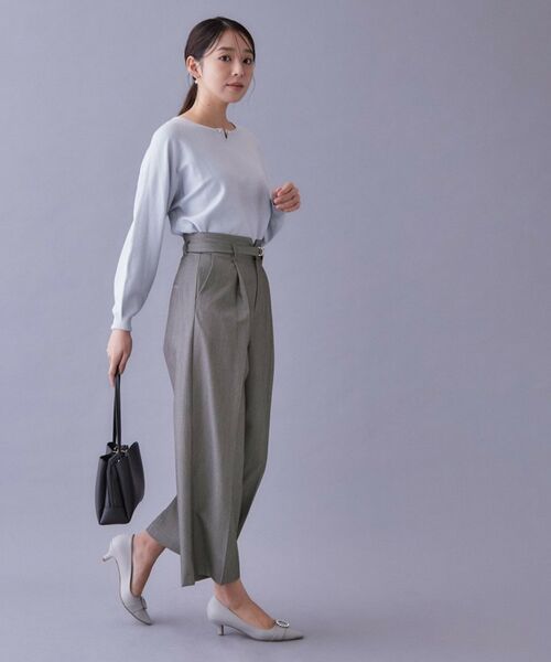 index / インデックス ショート・ハーフ・半端丈パンツ | フェイクパール付きベルト ハイウエストワイドパンツ【洗濯機OK/防シワ】 | 詳細5