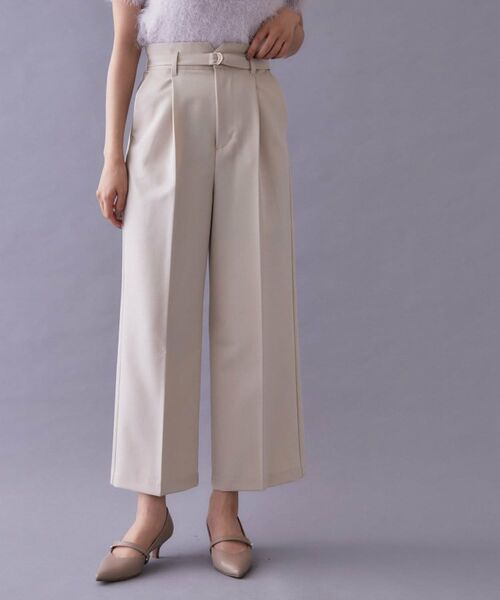 index / インデックス ショート・ハーフ・半端丈パンツ | フェイクパール付きベルト ハイウエストワイドパンツ【洗濯機OK/防シワ】(ライトベージュ(051))