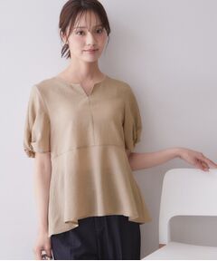 index / インデックス シャツ・ブラウス | 麻調合繊キーネックペプラムブラウス【洗濯機OK／接触冷感／吸水速乾】