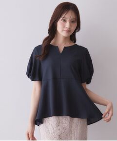 index / インデックス シャツ・ブラウス | 麻調合繊キーネックペプラムブラウス【洗濯機OK／接触冷感／吸水速乾】