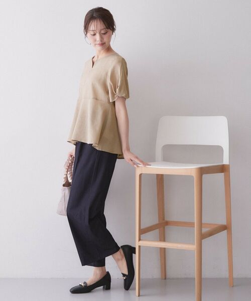 index / インデックス シャツ・ブラウス | 麻調合繊キーネックペプラムブラウス【洗濯機OK/接触冷感/吸水速乾】 | 詳細2