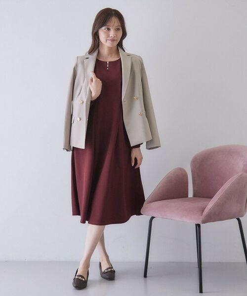 index / インデックス ロング・マキシ丈ワンピース | カットジョーゼットフロントフェイクパールワンピース【洗濯機OK/イージーアイロン/防シワ/ストレッチ】 | 詳細13