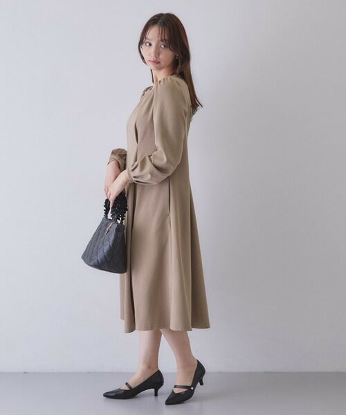 index / インデックス ロング・マキシ丈ワンピース | カットジョーゼットフロントフェイクパールワンピース【洗濯機OK/イージーアイロン/防シワ/ストレッチ】 | 詳細4