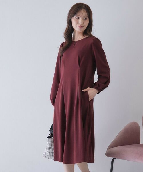 index / インデックス ロング・マキシ丈ワンピース | カットジョーゼットフロントフェイクパールワンピース【洗濯機OK/イージーアイロン/防シワ/ストレッチ】 | 詳細8