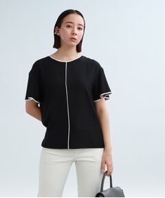 ◆【夏の通勤におすすめ/洗える】バイカラーデザイン 半袖ブラウス