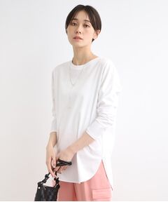 【洗える／リラクシー/コットン100%】シャツテールロングTシャツ