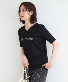 【洗える／コットン100％】VネックロゴTシャツ