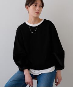 INDIVI / インディヴィ カットソー | 【洗える／UVケア／SETUP可能】メランジ調フェイクファー切り替えトップス