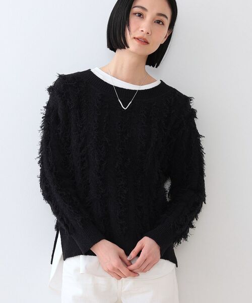 INDIVI/インディヴィ 春SALE!【洗える】フリンジ ジャカードニット ブラック(019) 15(3L) INDIVI/インディヴィ 春SALE!【洗える】フリンジ ジャカードニット ブラック(019) 15(3L)