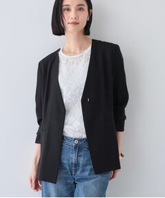 INDIVI / インディヴィ ノーカラージャケット | 【洗える／バックシャン】ハンサムノーカラージャケット