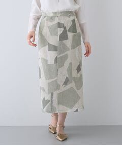 INDIVI / インディヴィ ロング・マキシ丈スカート | 【洗える】リネンライク ブロッキングプリントスカート