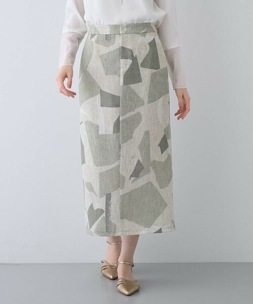 INDIVI/インディヴィ 春SALE!【洗える】リネンライク ブロッキングプリントスカート グレージュ(150) 05(XXS) INDIVI/インディヴィ 春SALE!【洗える】リネンライク ブロッキングプリントスカート グレージュ(150) 05(XXS)