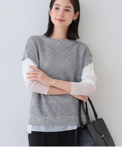 INDIVI / インディヴィ ニット・セーター | 【和紙混素材】フレンチスリーブミックスカラーニット