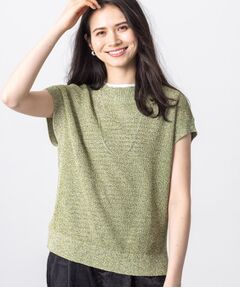 INDIVI / インディヴィ ニット・セーター | 【和紙混素材】フレンチスリーブミックスカラーニット