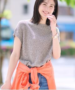 INDIVI / インディヴィ ニット・セーター | 【和紙混素材】フレンチスリーブミックスカラーニット