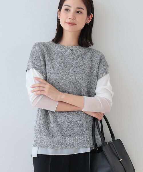 INDIVI / インディヴィ ニット・セーター | 【和紙混素材】フレンチスリーブミックスカラーニット(グレー(512))