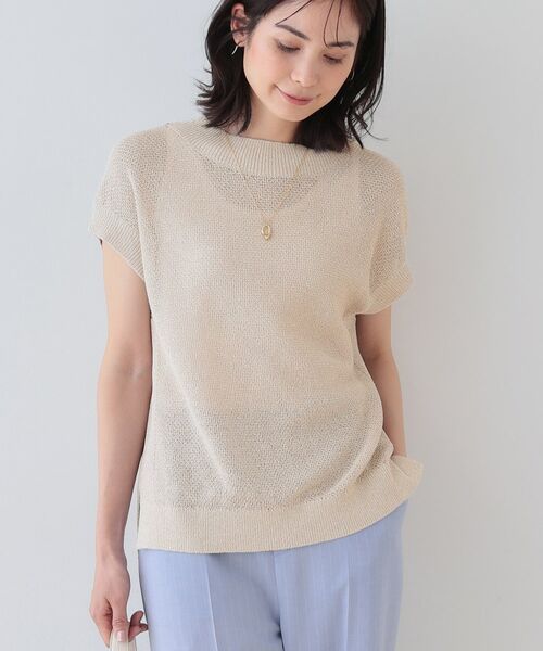 INDIVI / インディヴィ ニット・セーター | 【和紙混素材】フレンチスリーブミックスカラーニット(グレージュ(550))