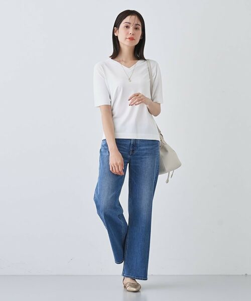 INDIVI / インディヴィ ニット・セーター | 【洗える/清涼感】レーヨンストレッチ 安心丈の半袖ニット | 詳細4