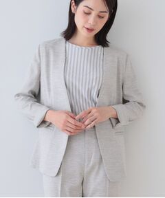 INDIVI / インディヴィ ノーカラージャケット | 【こなれSETUP／ストライプ柄】リネンライクノーカラージャケット