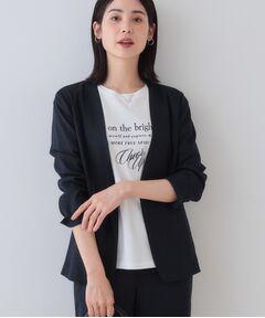 INDIVI / インディヴィ ノーカラージャケット | 【こなれSETUP／ストライプ柄】リネンライクノーカラージャケット