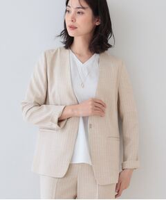 INDIVI / インディヴィ ノーカラージャケット | 【こなれSETUP／ストライプ柄】リネンライクノーカラージャケット