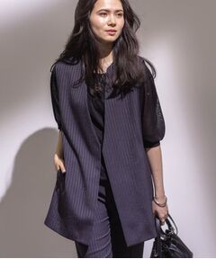 INDIVI / インディヴィ ベスト | 【こなれSETUP／ストライプ柄】リネンライクジレジャケット