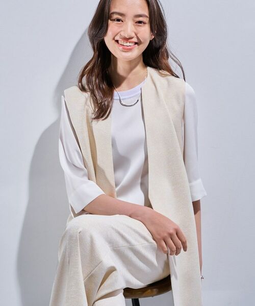 INDIVI / インディヴィ ベスト | 【こなれSETUP/ストライプ柄】リネンライクジレジャケット | 詳細2