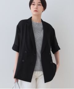 INDIVI / インディヴィ テーラードジャケット | 【洗える／メッシュ素材】リネンライク半袖ダブルジャケット