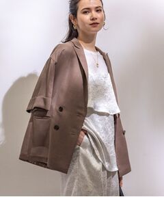 INDIVI / インディヴィ テーラードジャケット | 【洗える／メッシュ素材】リネンライク半袖ダブルジャケット