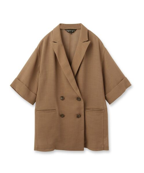 INDIVI / インディヴィ テーラードジャケット | 【洗える/メッシュ素材】リネンライク半袖ダブルジャケット | 詳細1