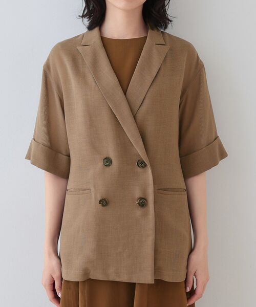 INDIVI / インディヴィ テーラードジャケット | 【洗える/メッシュ素材】リネンライク半袖ダブルジャケット | 詳細10