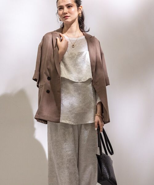 INDIVI / インディヴィ テーラードジャケット | 【洗える/メッシュ素材】リネンライク半袖ダブルジャケット | 詳細19