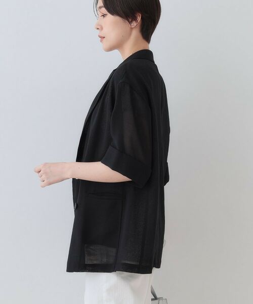 INDIVI / インディヴィ テーラードジャケット | 【洗える/メッシュ素材】リネンライク半袖ダブルジャケット | 詳細2