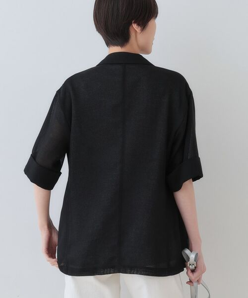 INDIVI / インディヴィ テーラードジャケット | 【洗える/メッシュ素材】リネンライク半袖ダブルジャケット | 詳細3