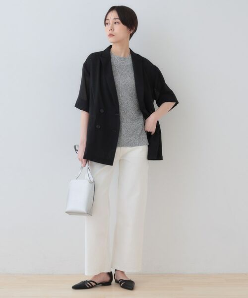 INDIVI / インディヴィ テーラードジャケット | 【洗える/メッシュ素材】リネンライク半袖ダブルジャケット | 詳細4