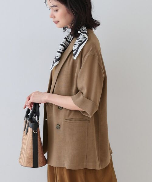 INDIVI / インディヴィ テーラードジャケット | 【洗える/メッシュ素材】リネンライク半袖ダブルジャケット | 詳細6