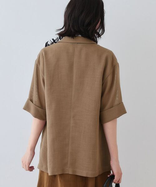 INDIVI / インディヴィ テーラードジャケット | 【洗える/メッシュ素材】リネンライク半袖ダブルジャケット | 詳細7
