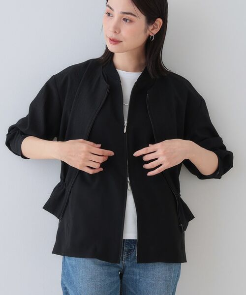 INDIVI / インディヴィ レザーブルゾン・ジャケット | 【洗える／凹凸素材】ドロストデザインショート丈ブルゾン | 詳細6