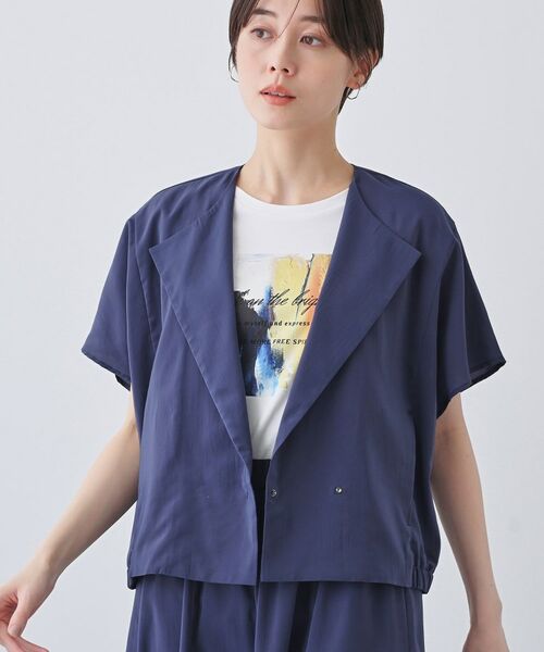 INDIVI/インディヴィ 【撥水/接触冷感/UVケア】フレンチスリーブ ブラウスライクジャケット ネイビー(694) 05(XXS) INDIVI/インディヴィ 【撥水/接触冷感/UVケア】フレンチスリーブ ブラウスライクジャケット ネイビー(694) 05(XXS)