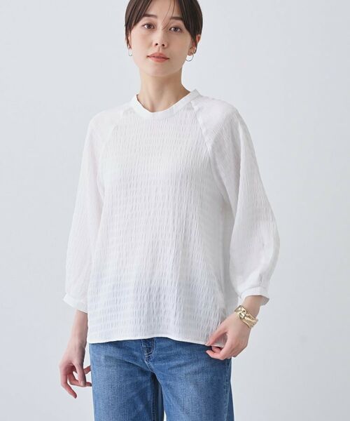 INDIVI/インディヴィ 春SALE!【洗える】シャーリング風ラグランスリーブブラウス ホワイト(001) 05(XXS) INDIVI/インディヴィ 春SALE!【洗える】シャーリング風ラグランスリーブブラウス ホワイト(001) 05(XXS)